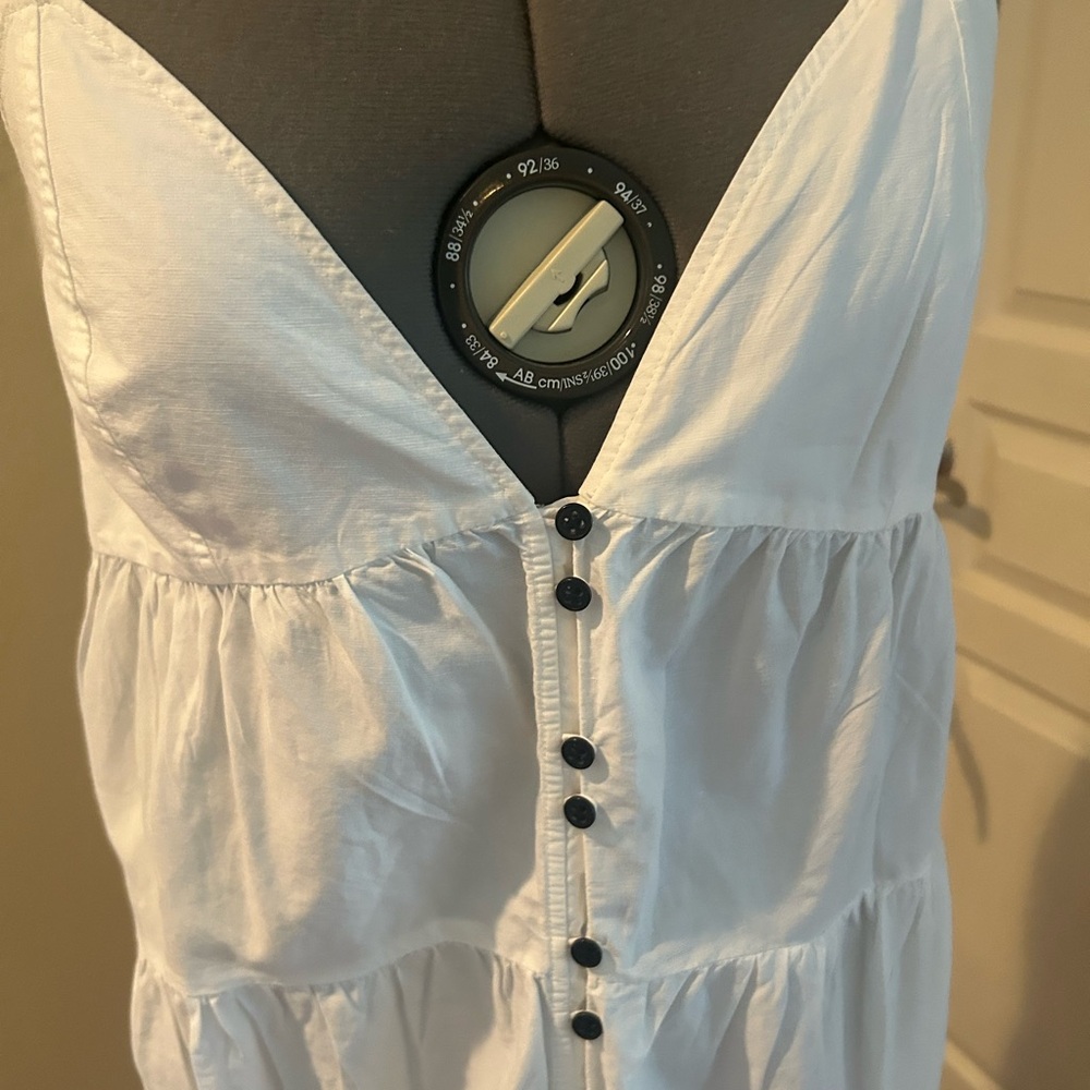 Frame Cotton White Smocked Dress with pockets.